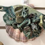 Ellen Robinson Shell wall hanging with sculpted sea life, EJAY