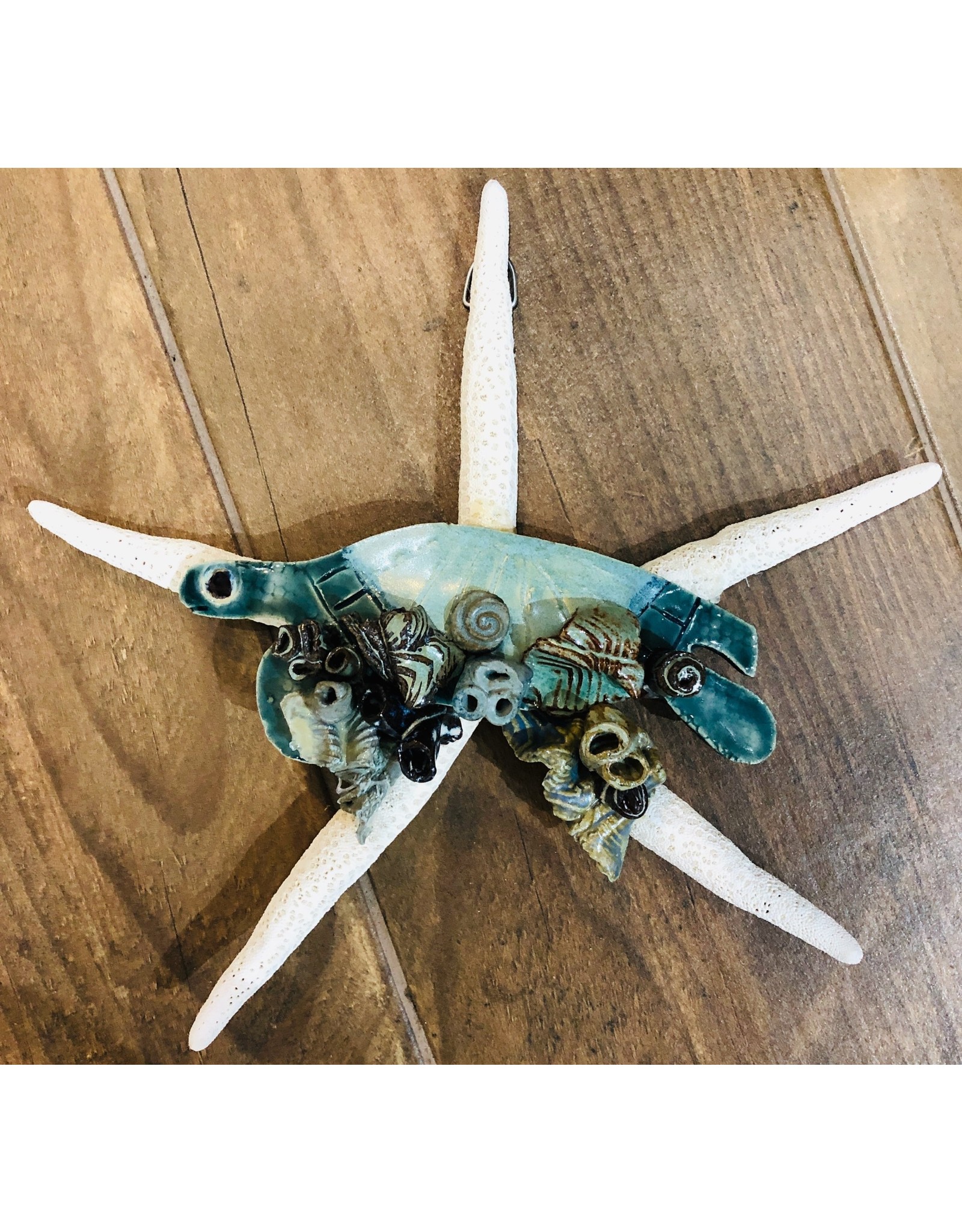 Ellen Robinson Starfish wall hanging with sculpted sea life, EJAY