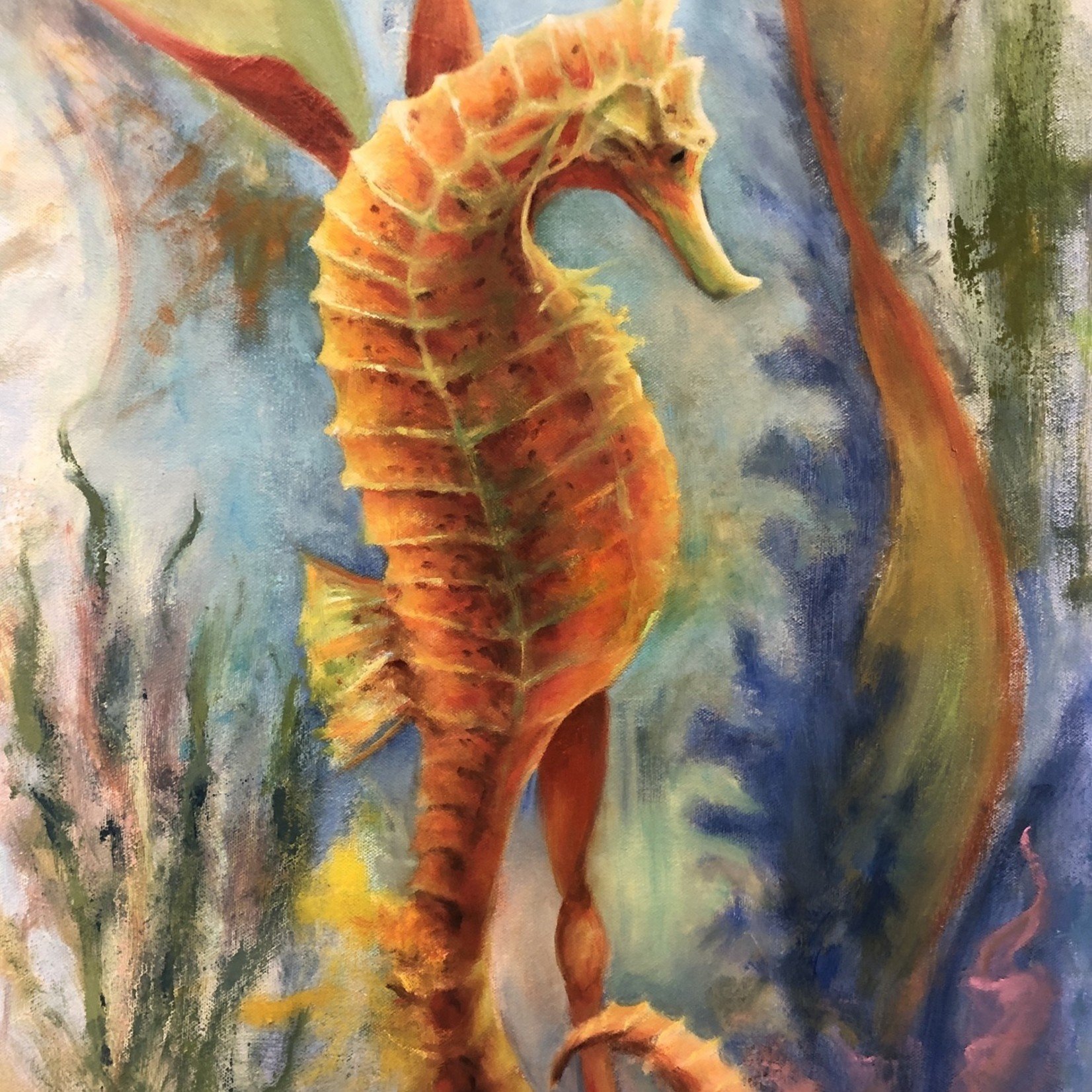Michaelann Bellerjeau "Salty Seahorse", Original oil on GW canvas, 18x24", MICB