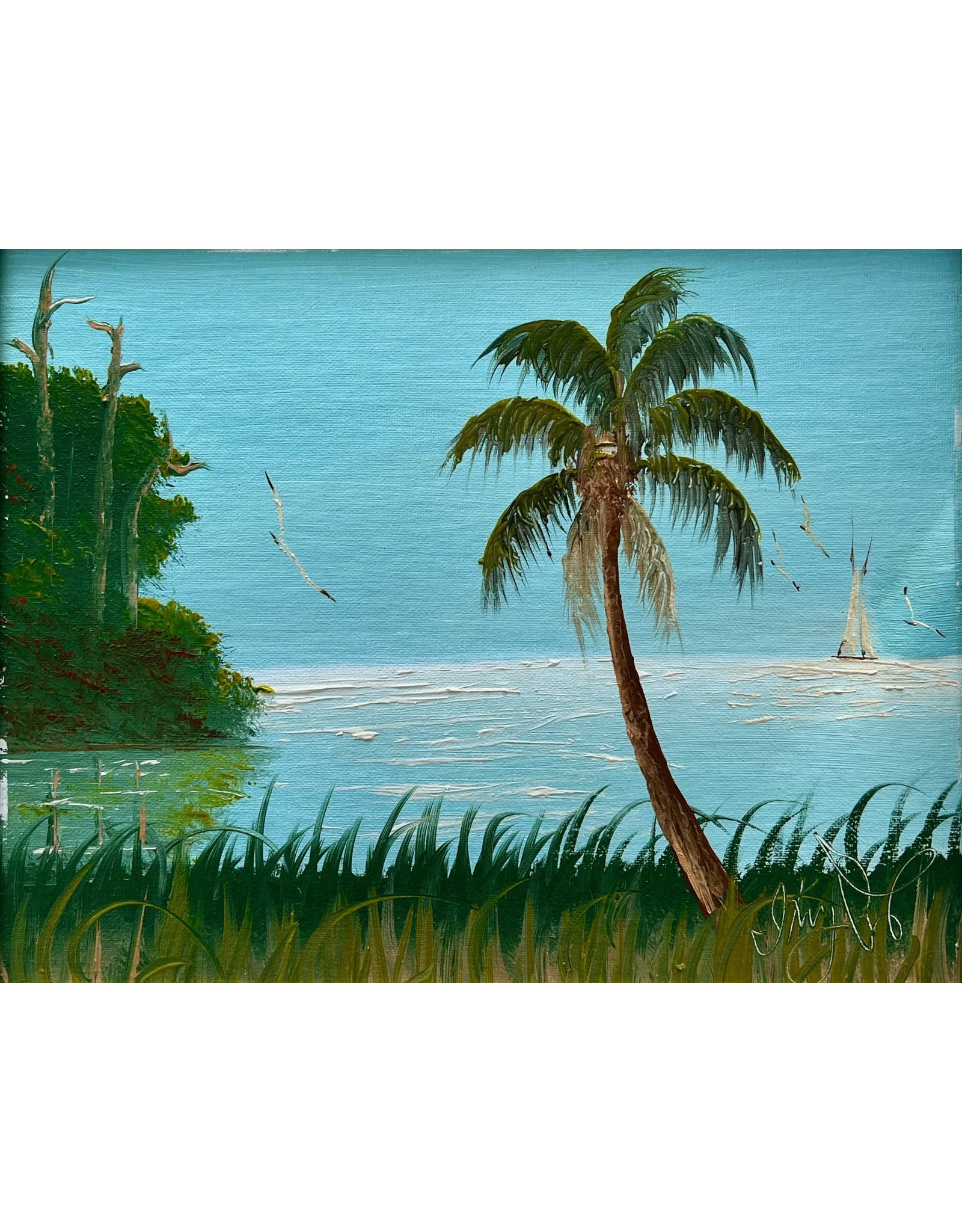 Backus, Highwaymen and Indian River School HIGHWAYMEN, Isaac Knight,  Calm Bay, Oil on canvas board, framed, @18x15", RARE
