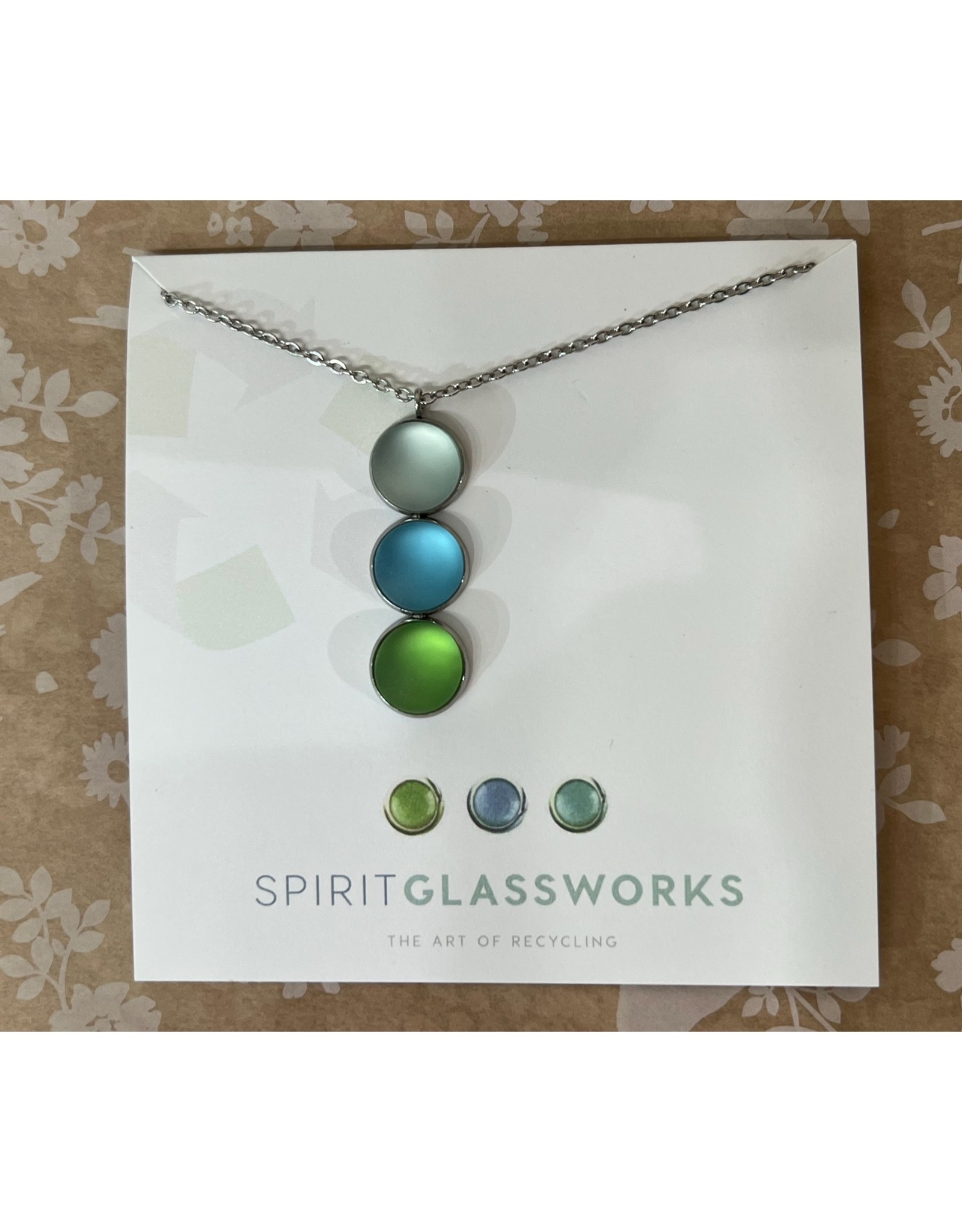 Spirit Glassworks NECKLACE, Triple Glass Pendant, Recycled Glass Bottles, MELW)