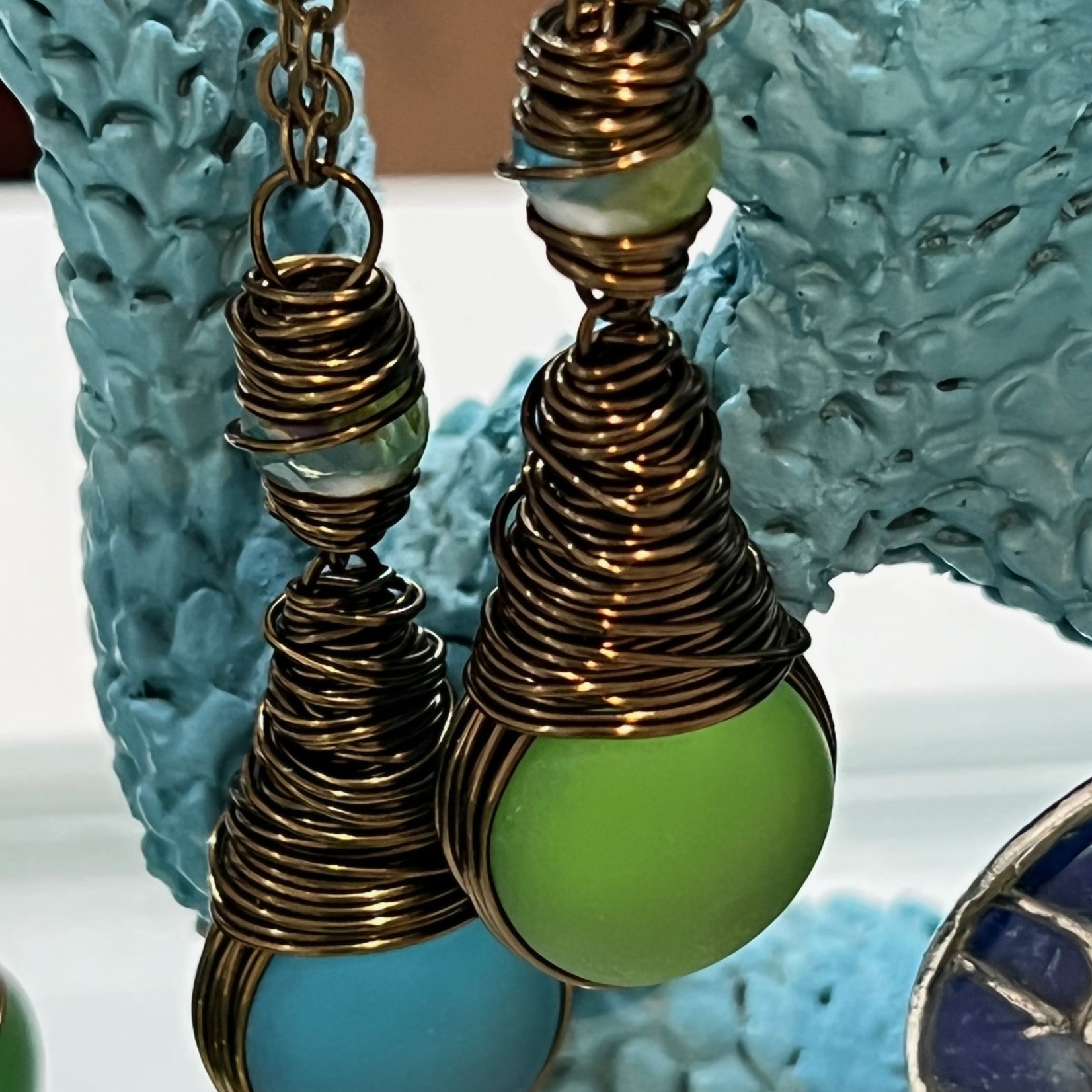 Spirit Glassworks Bubble Pendant, 2-sided, 18" (Recycled Glass Bottles, stainless or brass chain,MELW)