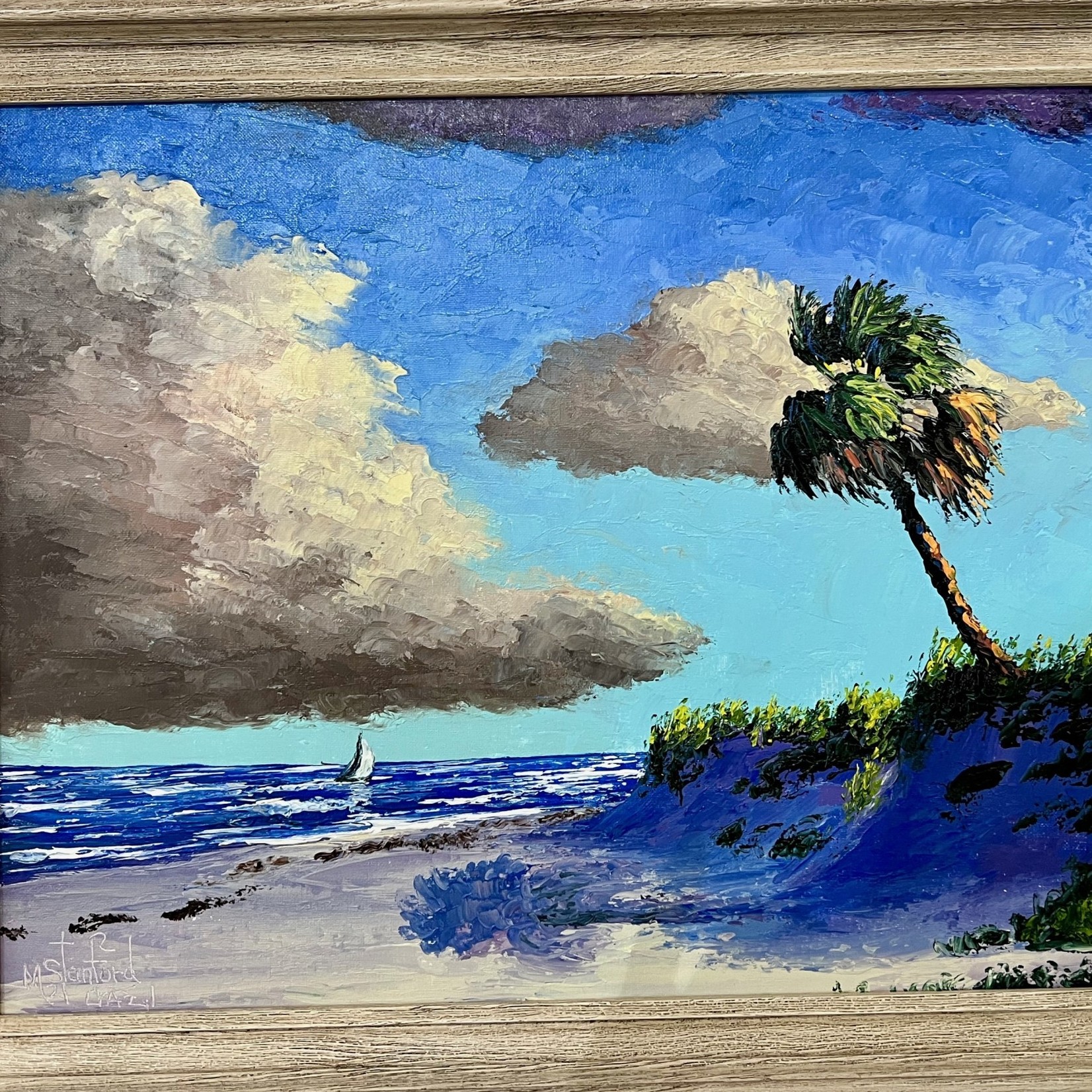 AE Backus, Highwaymen (Original/2nd Generation/Legacy), Indian River School Double Dune Rio Mar by Mark Stanford, oil on canvas framed, 16x20", RARE