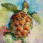 Michaelann Bellerjeau CARIBBEAN CALICO. turtle, archival giclee on GW canvas, 20x20" MICB