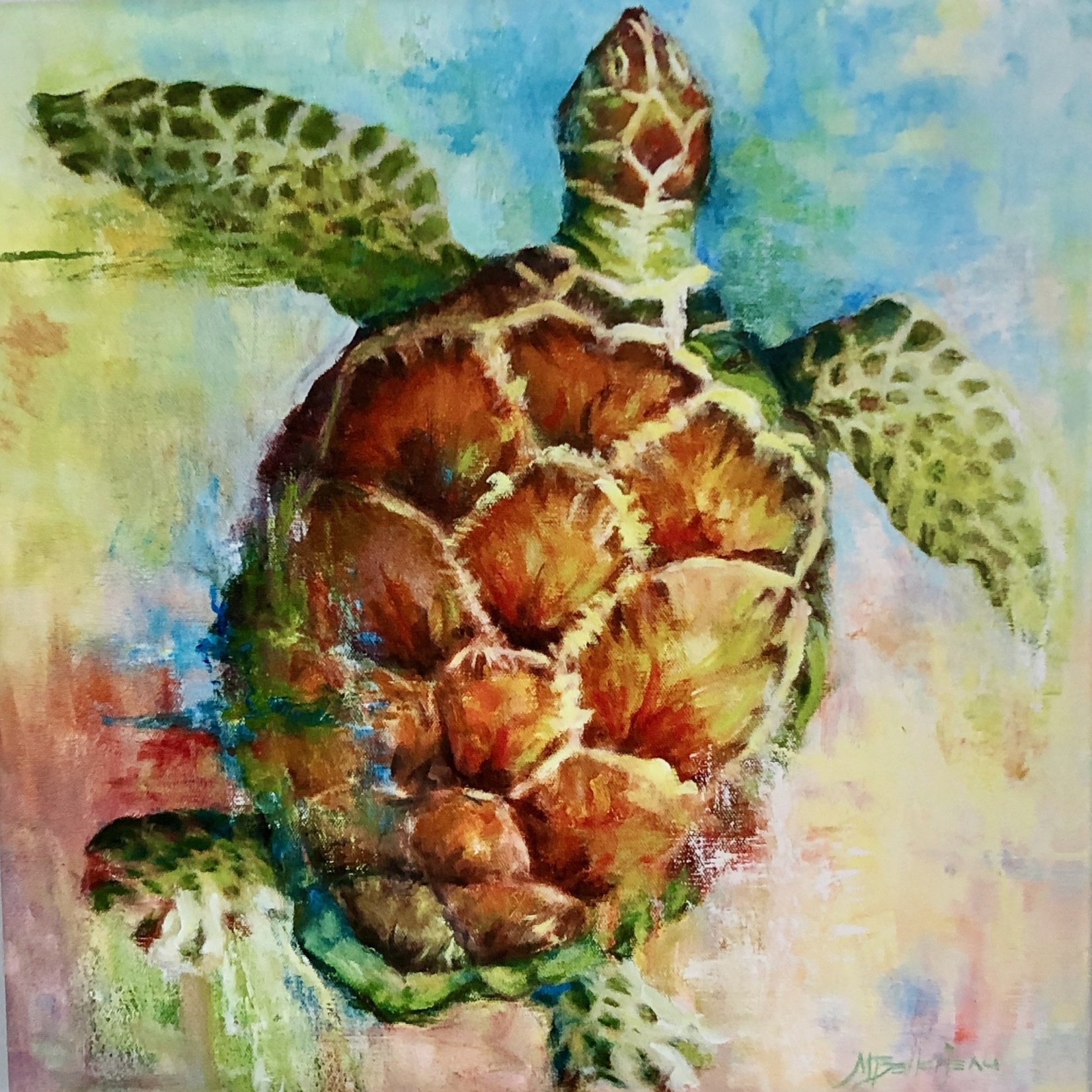Michaelann Bellerjeau CARIBBEAN CALICO. turtle, archival giclee on GW canvas, 20x20" MICB