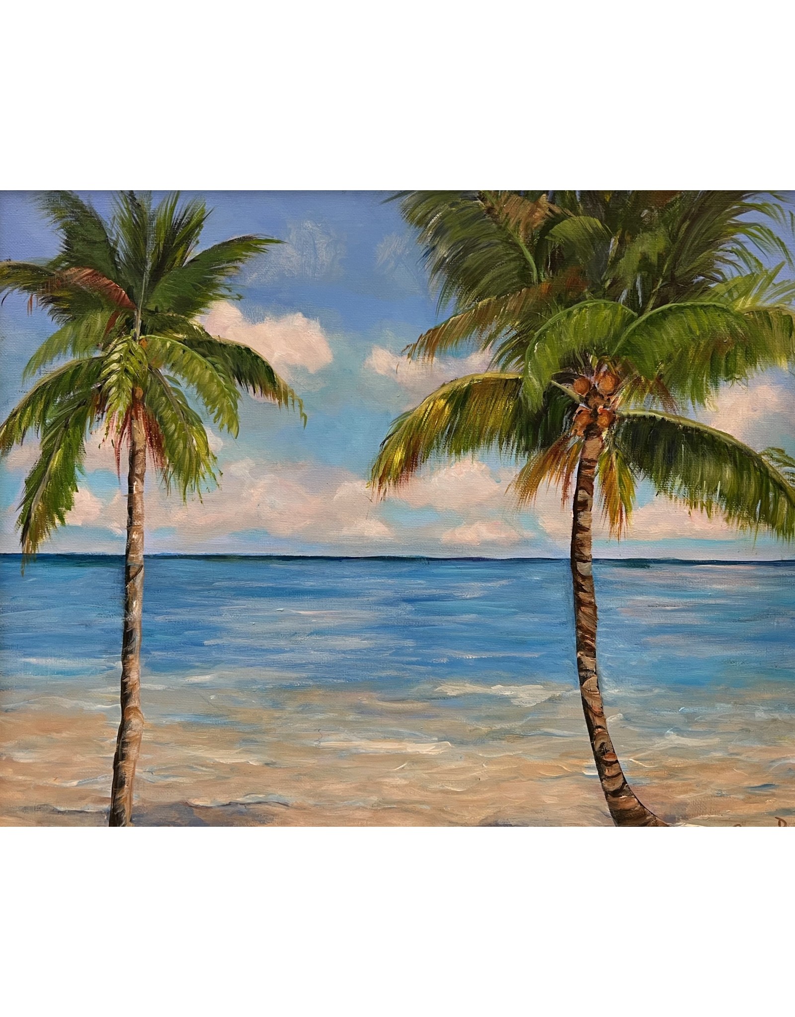 Susan Marinaccio Two Palms, orig acrylic  on canvas, framed, 20x16", SUSM