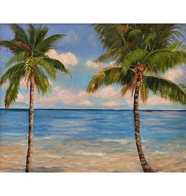 Susan Marinaccio Two Palms, orig acrylic  on canvas, framed, 20x16", SUSM