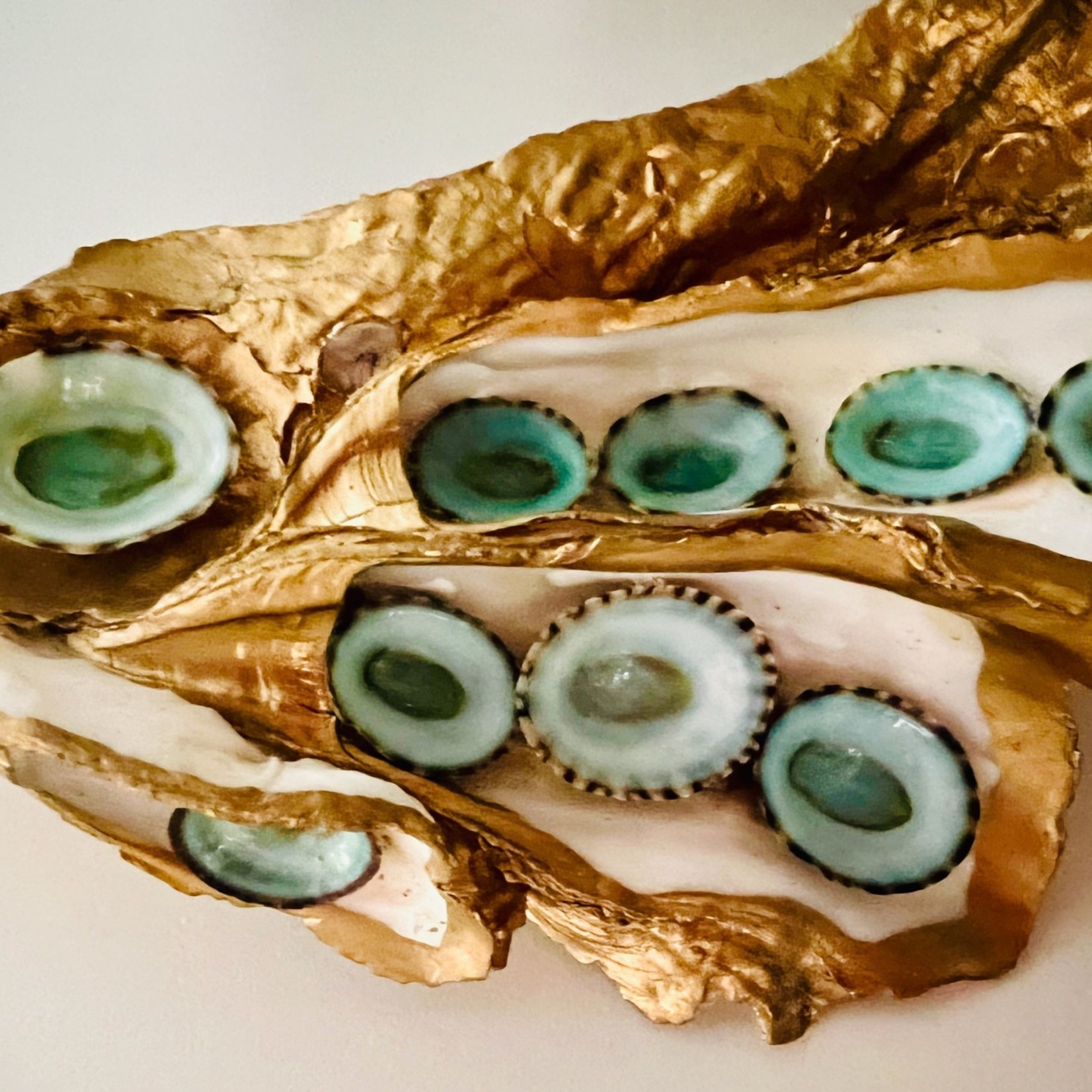 Pam Maschal Gold Leaf Wild Oyster cluster w/lturquoise Mexican limpets, PAMM