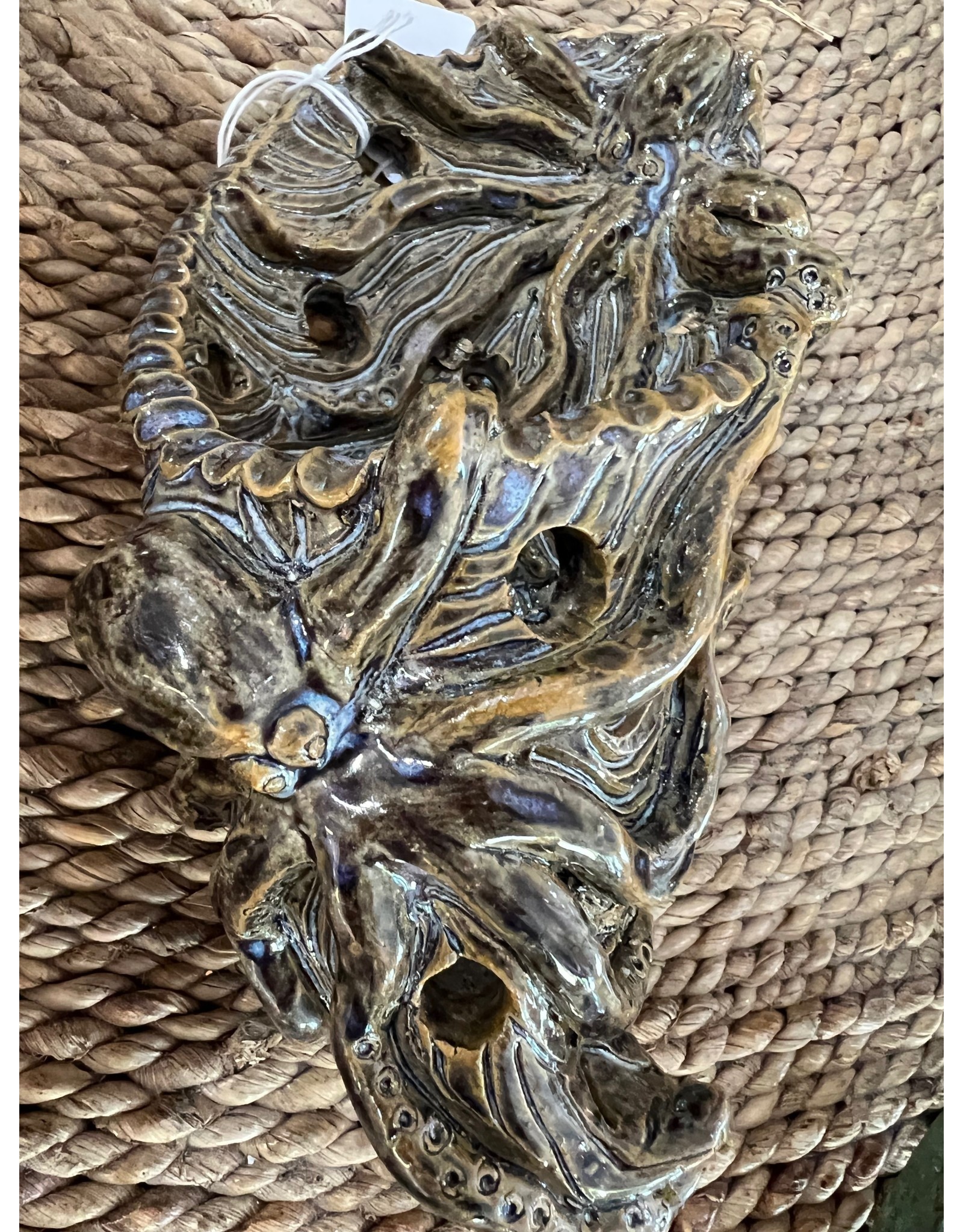 Allison Stowe-Castellano ORCHID POD,  w/Relief octopus, Blue Rutile Glaze ALLS