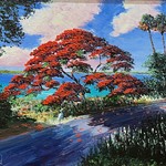 Highwaymen: Original, 2nd Generation, Legacy Poinciana, River Road by Mark Stanford, oil on canvas framed, 30x26" RARE