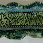 Ellen Robinson Tray, oblong scalloped abstract greens /blues, 16", EJAY
