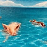 Susan Roberts Piggies in Paradise (Giclee, Ltd. Ed, Gallery Wrap, 8x10, SUSR)