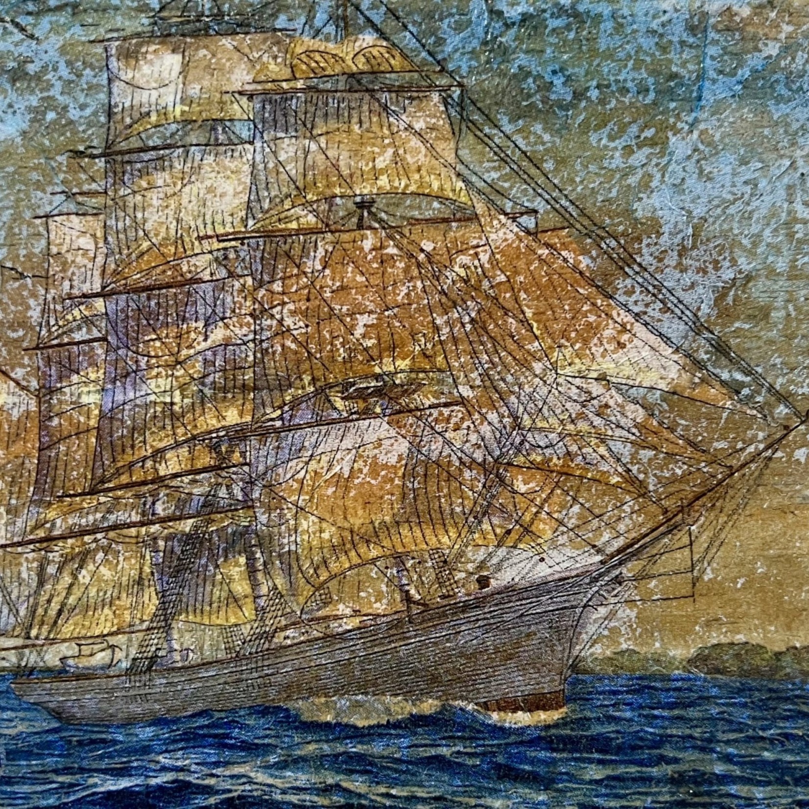 Pam Maschal Tall Ship Collage, mixed media on board, 9x6"  PAMM