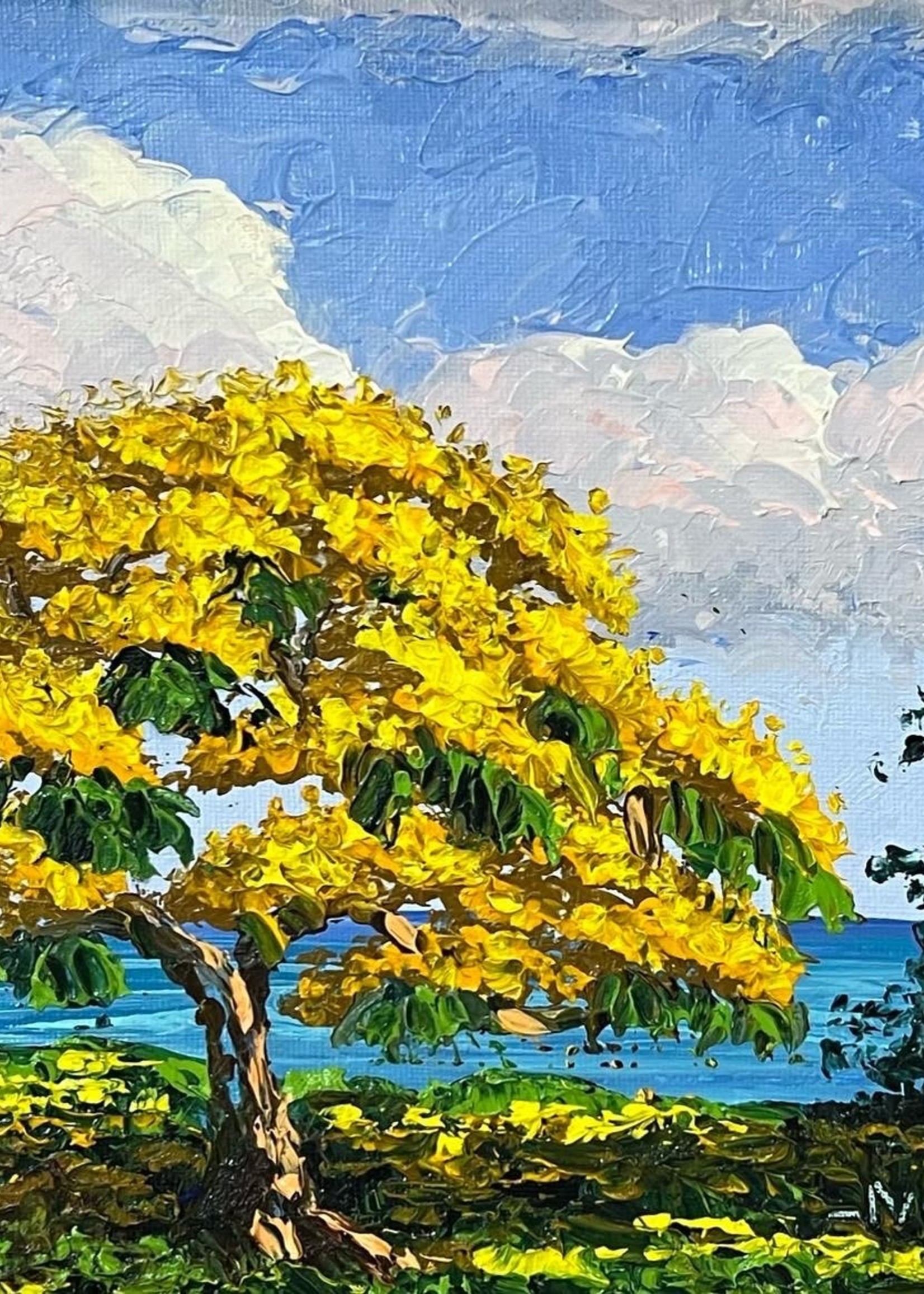 Backus, Highwaymen and Indian River School SET OF 3: Red Poinciana/Jacaranda/Yellow Poinciana by Mark Stanford, oil on canvas framed, RARE