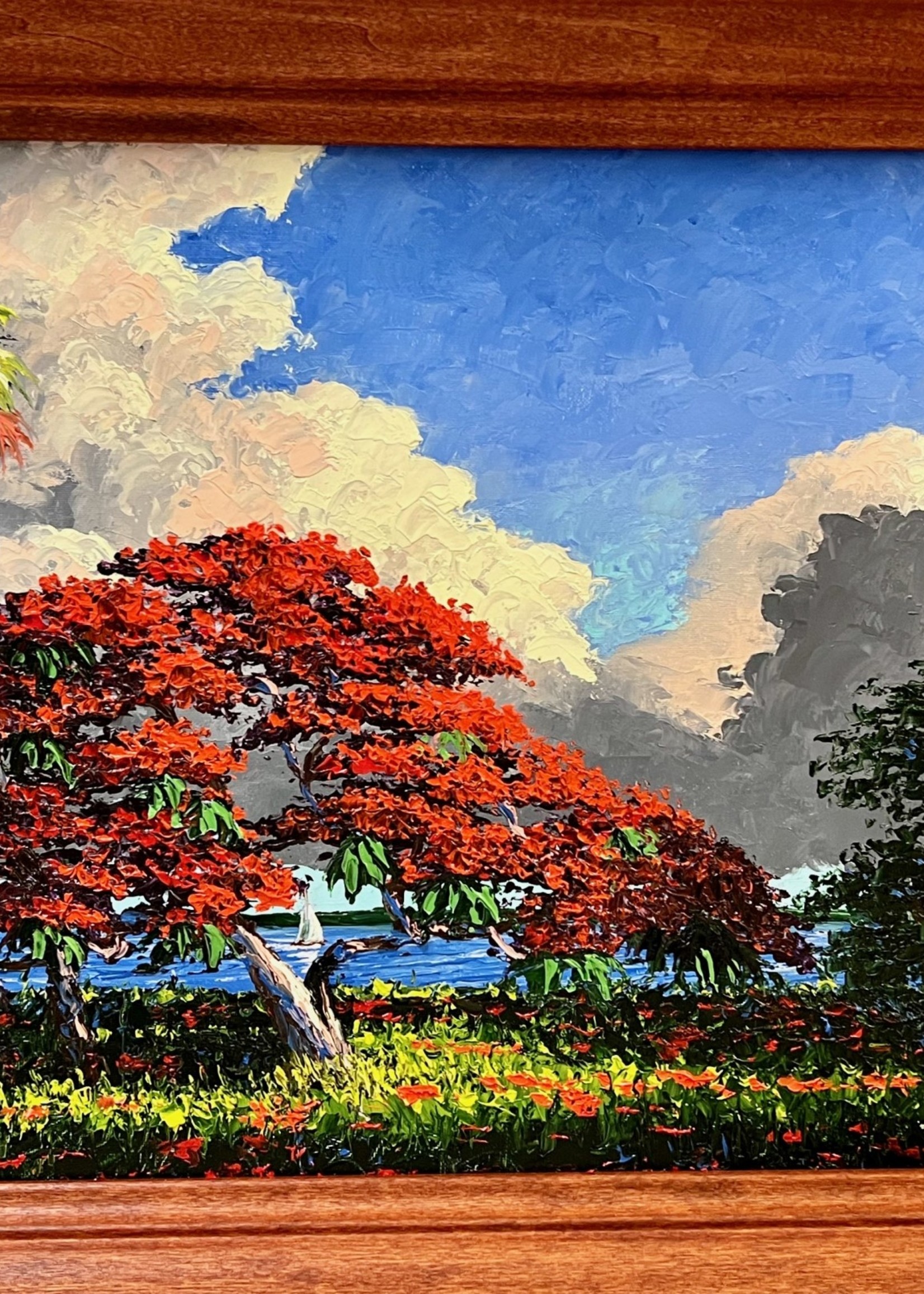 Backus, Highwaymen and Indian River School Storm Coming, Poinciana by Mark Stanford, orig oil on canvas, framed 23x20", RARE