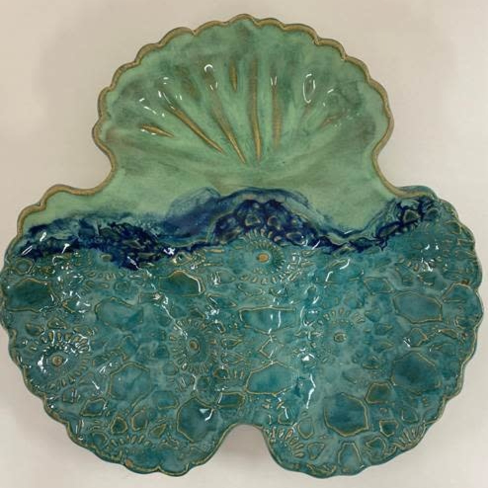 Clarkware Pottery TRIO SNACK SERVER, Blue or Elegant Lace, 9"D, CLARK