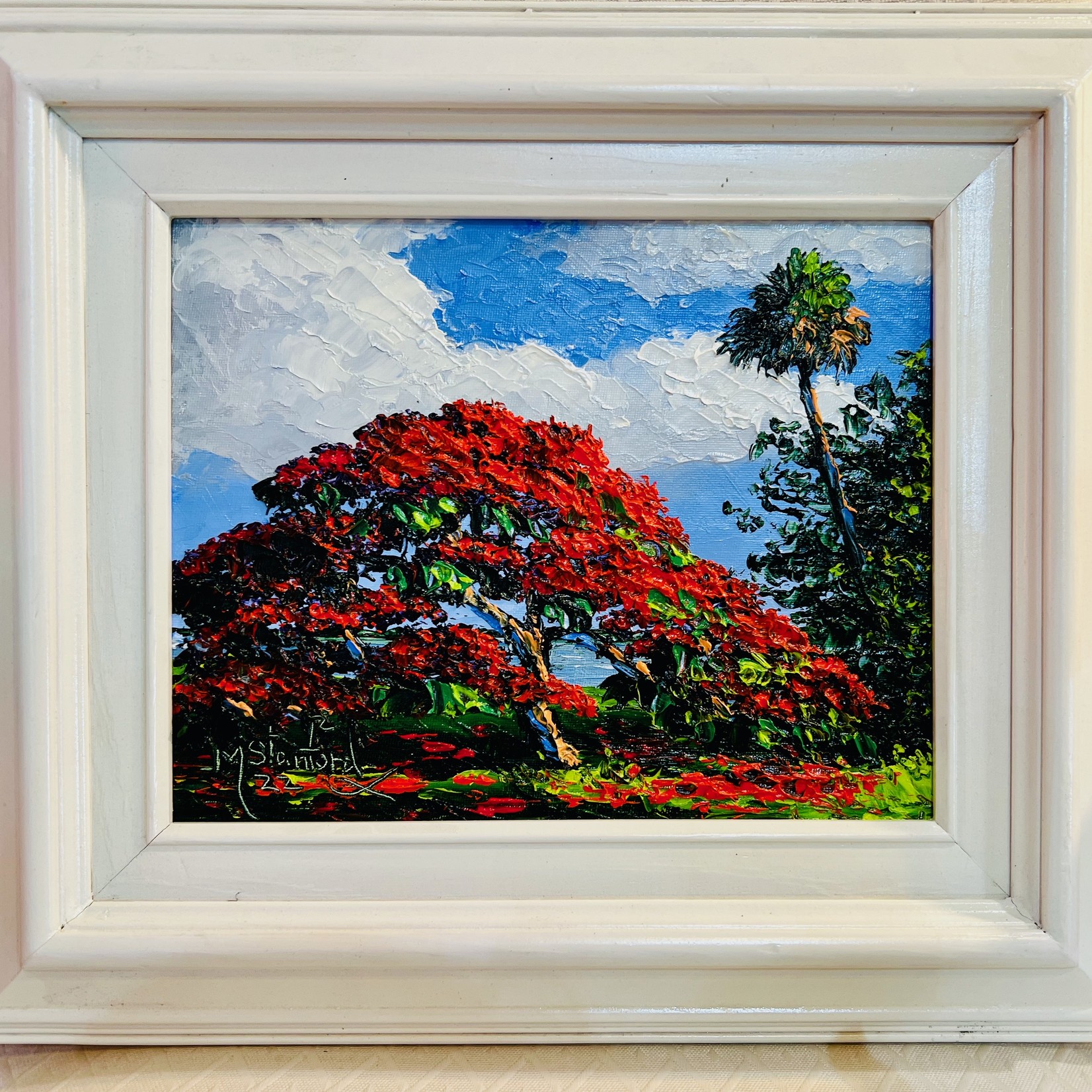 Highwaymen: Original, 2nd Generation, Legacy Poinciana by Mark Stanford, oil on canvas framed, 15x13", RARE
