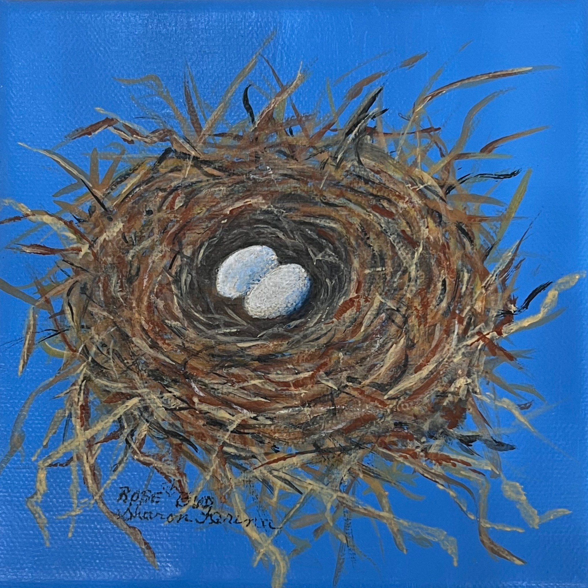 Nest w/2 eggs, original painting on board, 8x8
