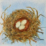 Sharon Ferina Nest w/3 eggs, original painting on canvas, 8x8", SHAF