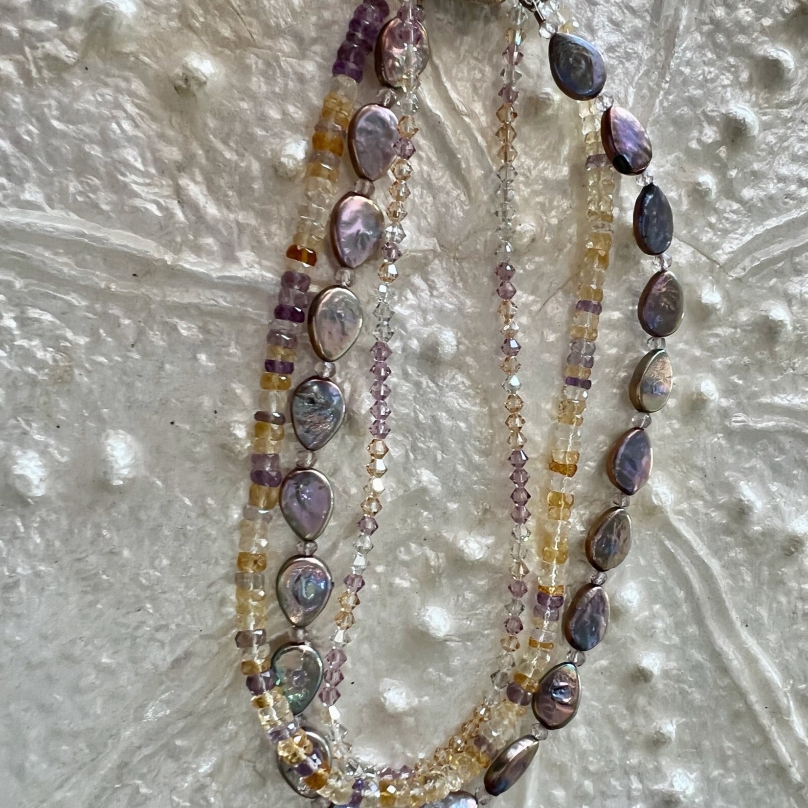 Rare Finds Necklace, abalone & ametrine w/faceted citrine clasp, RARE