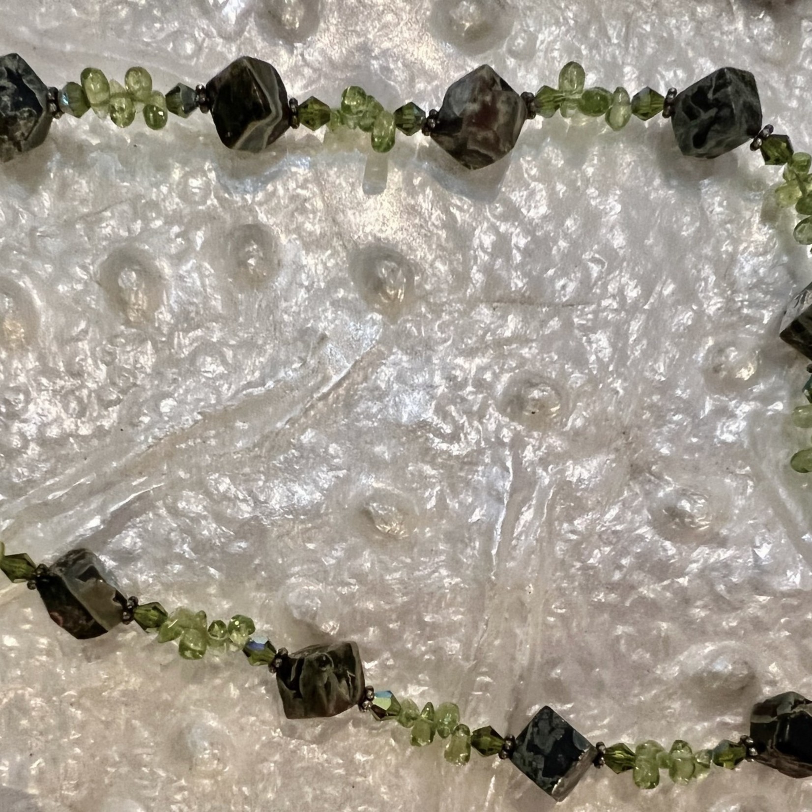 Rare Finds Necklace, Peridot, green jasper, natural stones, 16", RARE