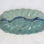 Clarkware Pottery Party/Nuts Dish, Elegant Lace or blue, 9x5", CLARK