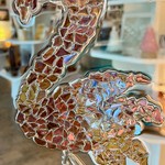Sue by the Seashore Flamingo, pink, crushed glass, 13x10" framed, SUES