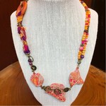 Susan Estrella Silk and Stone Necklace, magnesite, coral, imperial amethyst, etc,  20", SUSE