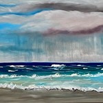 Rain on the Water, oil on GW canvas, 40x17"  TINA