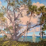 AE Backus, Highwaymen (Original/2nd Generation/Legacy), Indian River School "Smooth Sailing", by Scott Woodward, oil on canvas, framed, 29x25", RARE