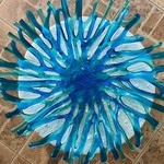 Karen Hovis CORAL BOWL, sandblasted fused glass, @14D. x 3H, KARH)
