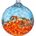 Kitras Art Glass VANGLOW Ball, 3", Aqua/Orange, KITRAS