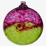 Kitras Art Glass VANGLOW Ball, 3", Cranberry/Lime, KITRAS