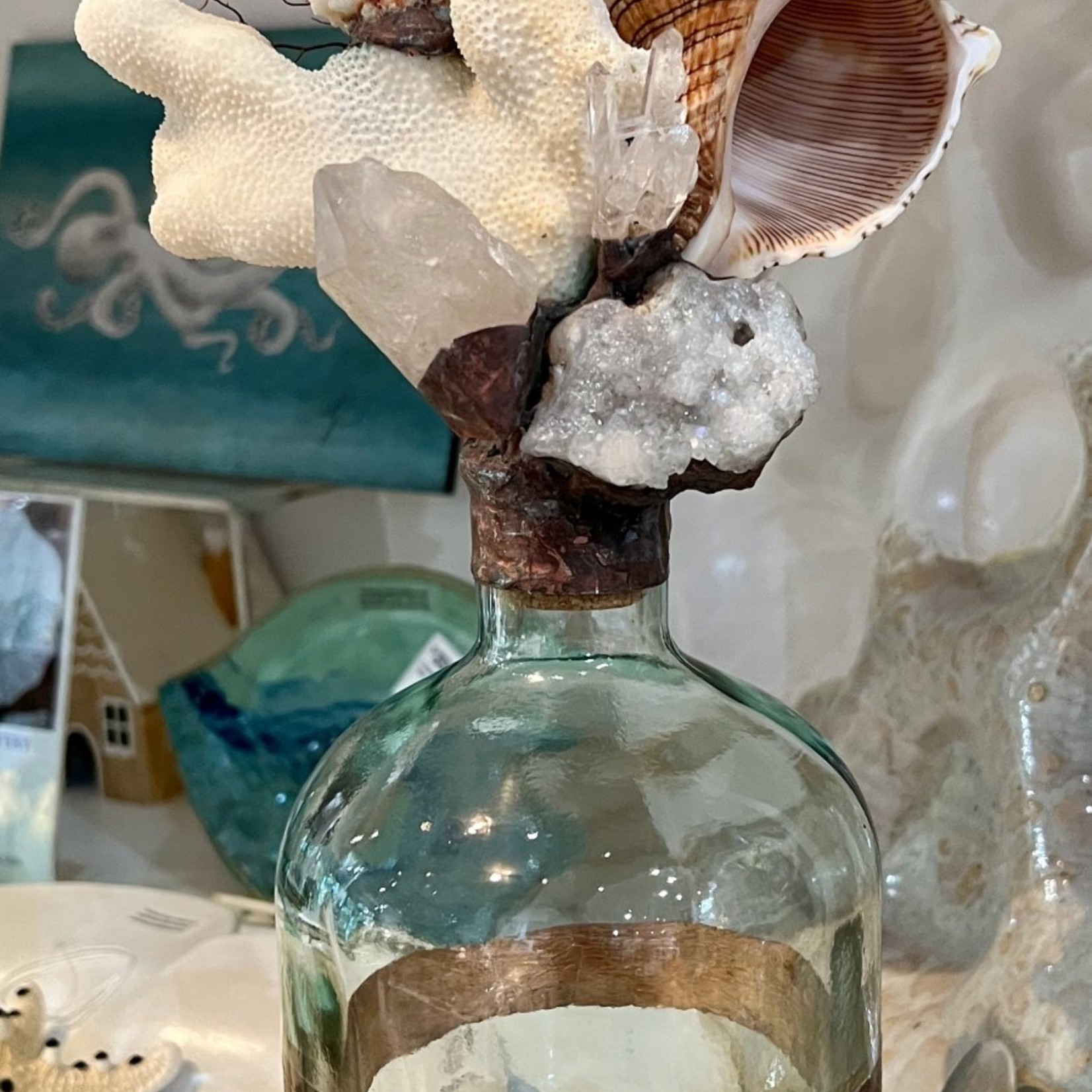 Mary Burnside Sculpture w/shells, crystals, coral, sea fan, 17", MARY