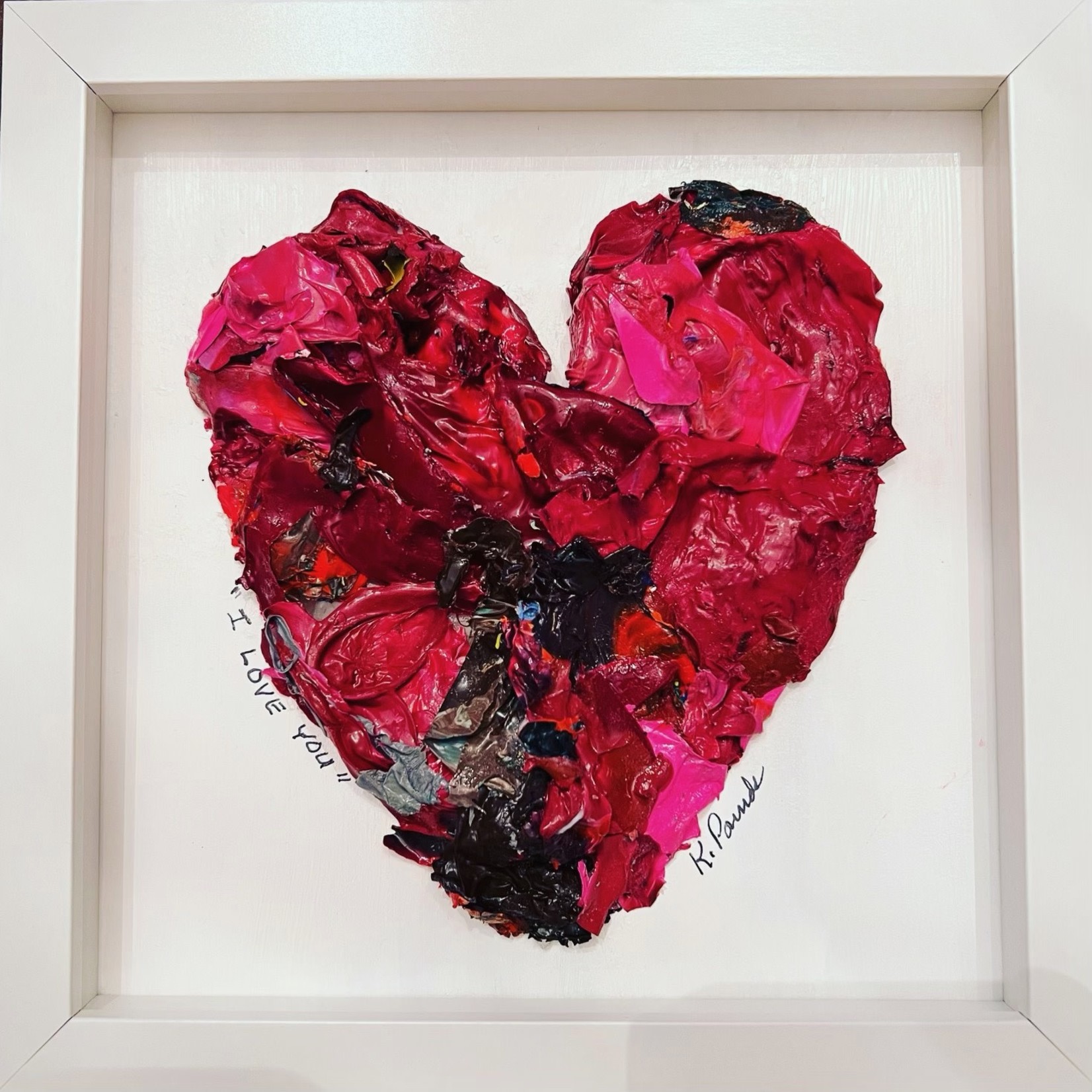Kelly Pounds "I Love You" MM heart in shadow box frame, 9x9, KELP