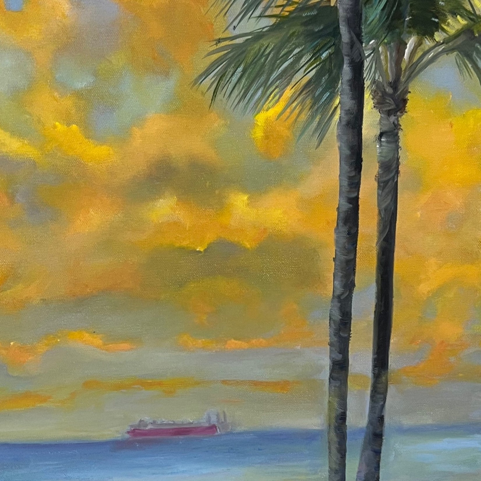 Susan Marinaccio "Cruising Under Yellow Clouds", Acrylic on GW canvas, 16x20",  SUSM
