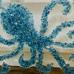 Sue by the Seashore Octopus, crushed glass, 13x13" framed, SUES