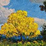 Highwaymen: Original, 2nd Generation, Legacy Yellow Poinciana by Mark Stanford, oil on canvas framed, 15x13", RARE