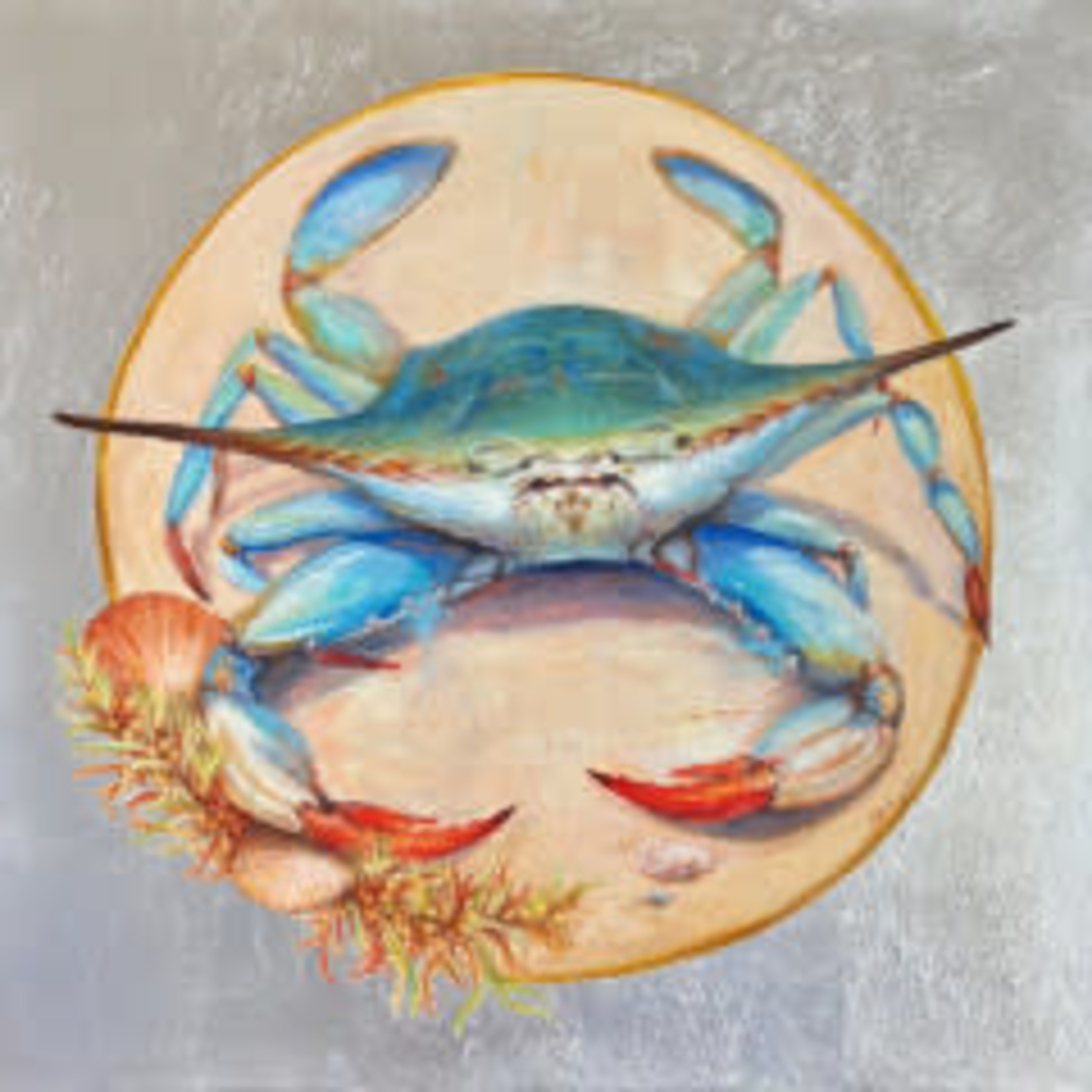 Michaelann Bellerjeau Beautiful Swimmer blue crab, giclee w/hand applied silver, craft easel, 8x8", MICB