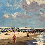 Rare Finds "Cocoa Beach", Niek van der Plas, oil on wood panel, framed, 19x23", RARE