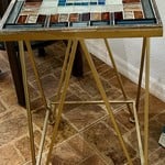 Designs by Ken Accent Table, glass on glass, mosaic, metal base, 15" sq, 26" h, DBK