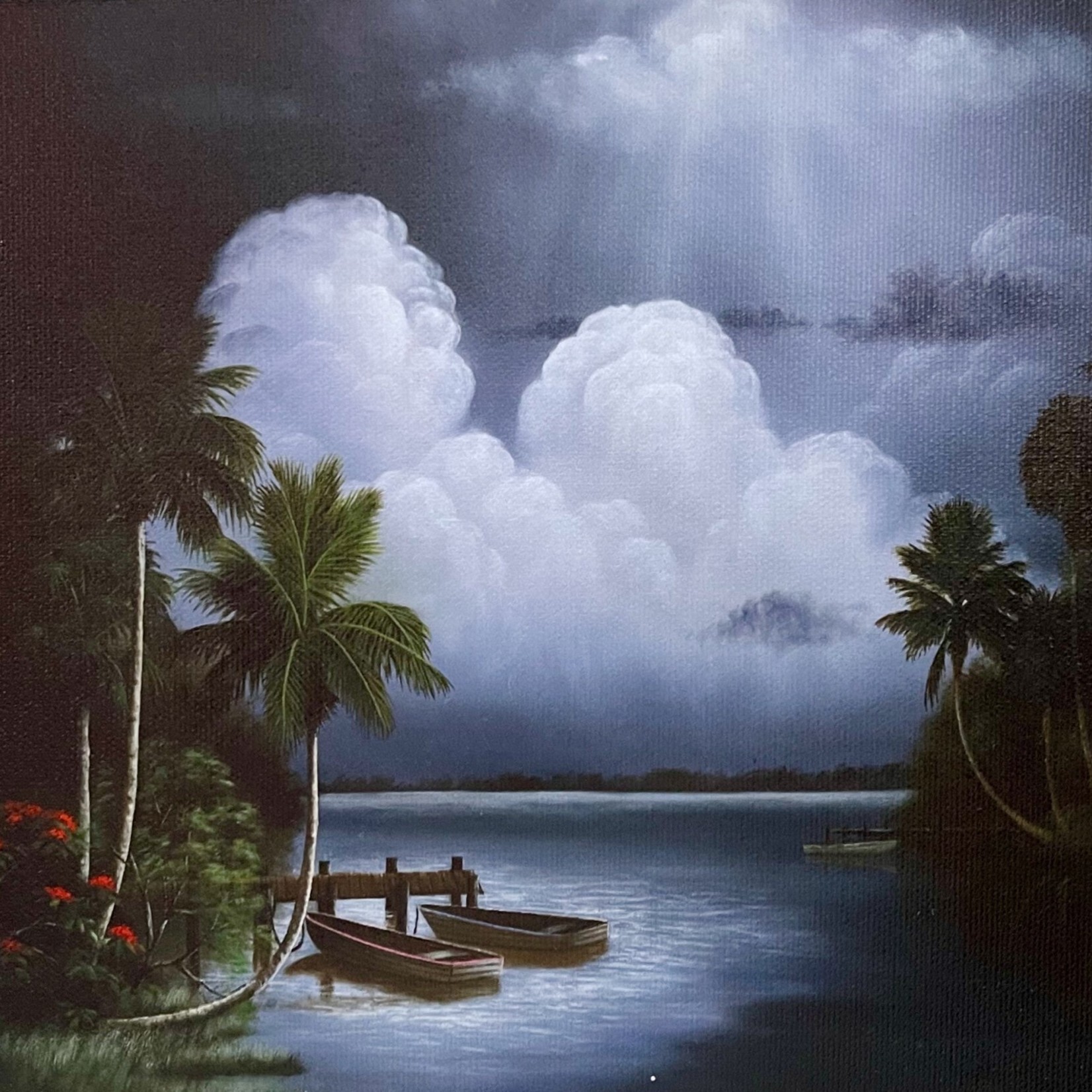 Highwaymen: Original, 2nd Generation, Legacy HIGHWAYMEN "Moonlight Palms" Roy McLendon, Jr., signed,  framed giclee, 15x13", RARE