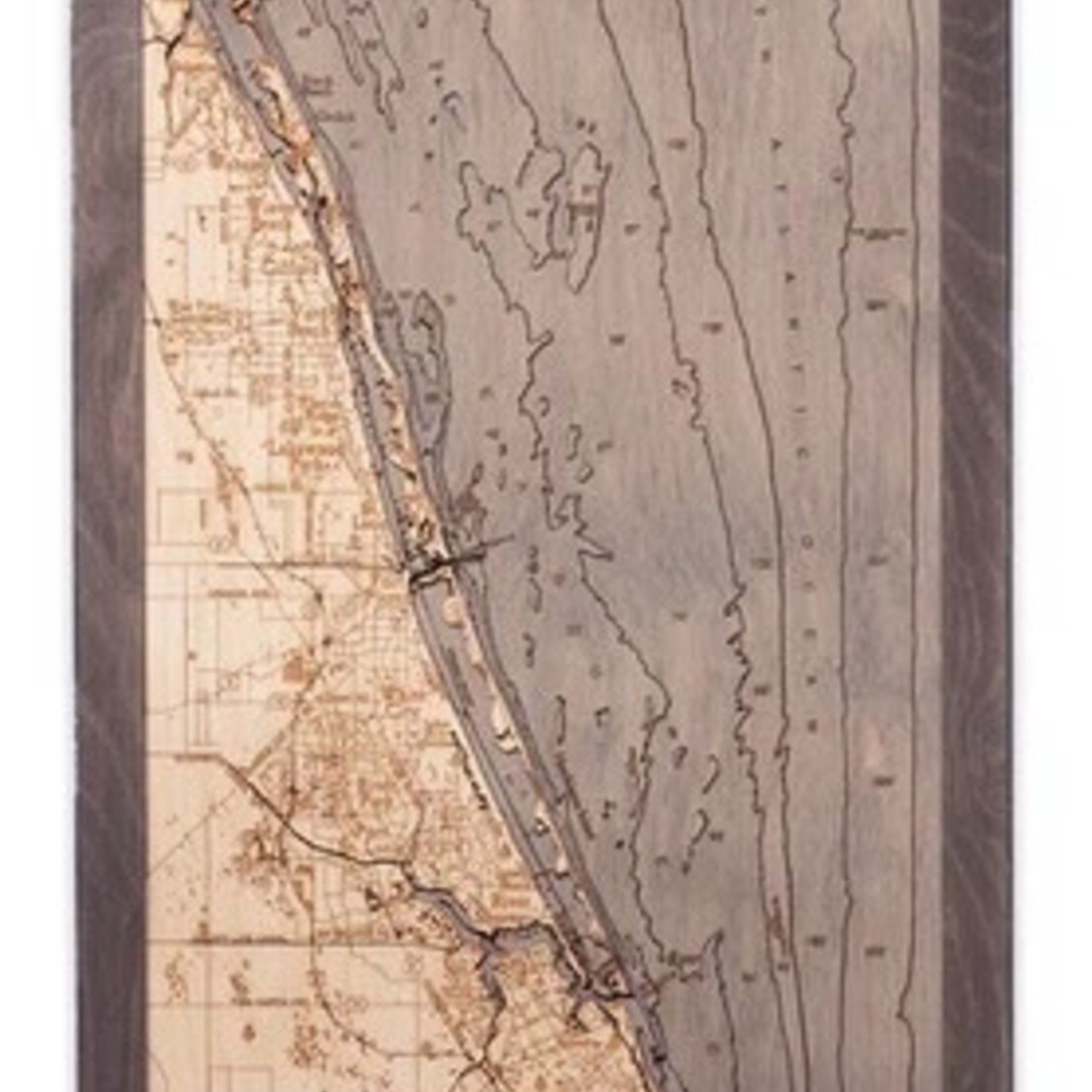 WoodChart Treasure Coast, 13.5" x 31, (Bathymetric 3-D Nautical WOODCHART)