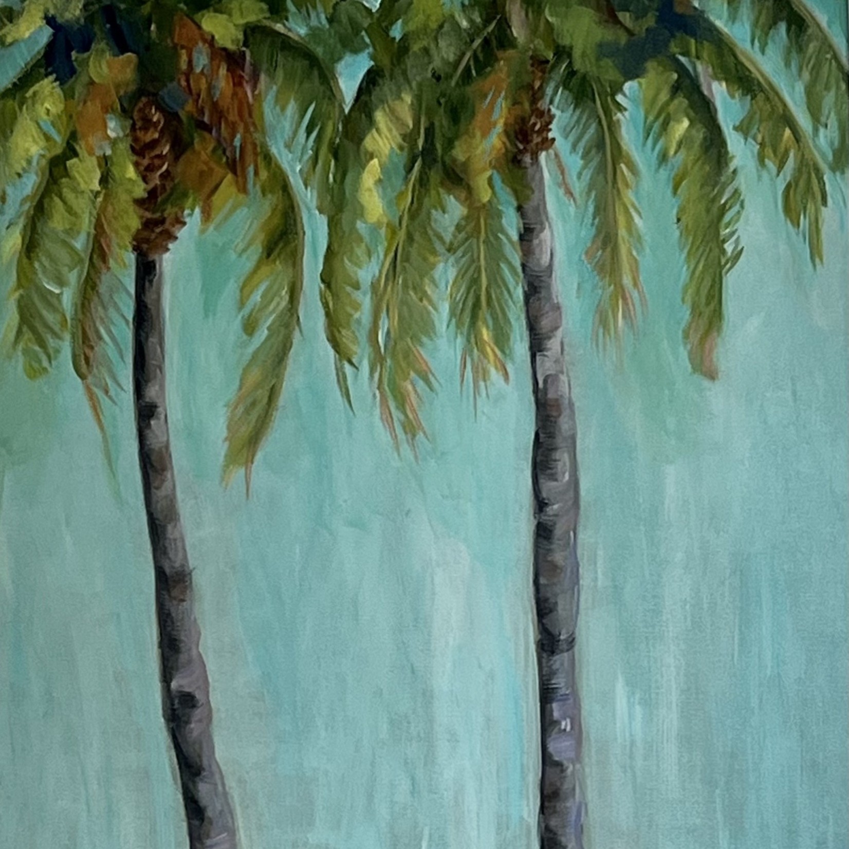 Susan Marinaccio "Twin Palms", acrylic on canvas, framed, 20x26", SUSM