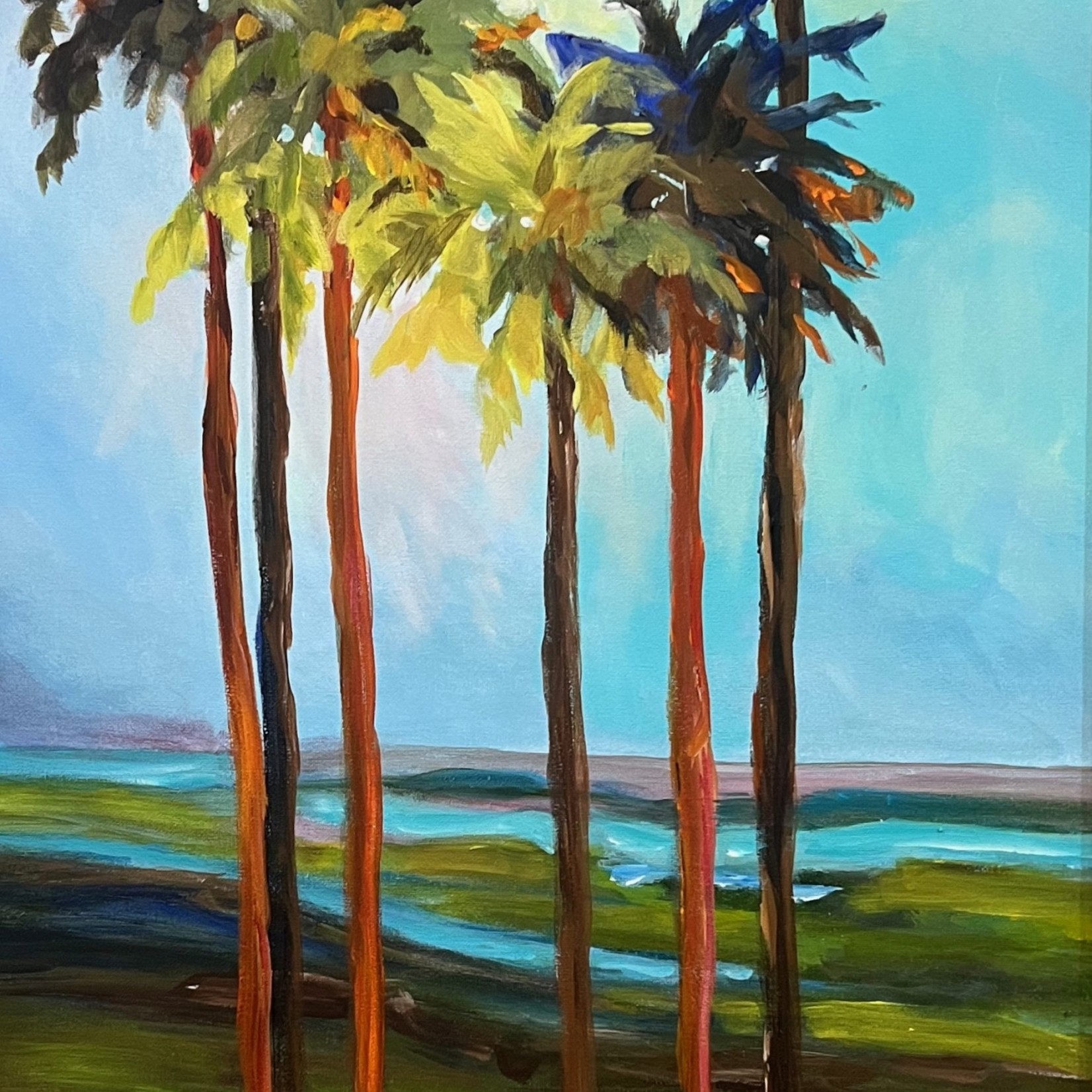 Susan Marinaccio "Six Palms in Sunlight", original oil on canvas, 26x20" framed, SUSM