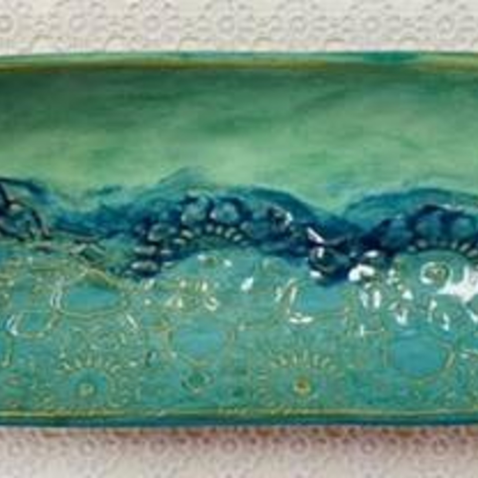 Clarkware Pottery BREAD BASKET, Elegant Lace,  Ocean Blue, 14x5", CLARK
