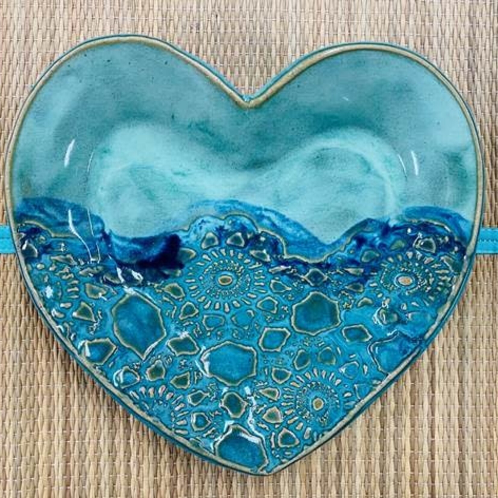 Clarkware Pottery HEART TRAY Blue or Elegant Lace, 8", CLARK