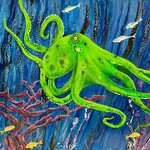 Fiori Ferraris Jelly Bean Octopus, 21x20, painting on GW canvas, FIORI