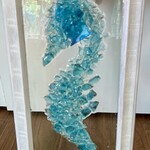 Sue by the Seashore Seahorse,  crushed glass, framed, 24x12" SUES