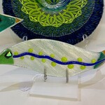Lois Brezinski Artworks Clear/Green Wavy Fish, fused glass on stand, LOIS